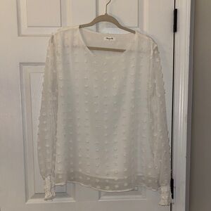 Blooming Jelly White Textured Swiss Dot Long-Sleeve Women's Blouse XL
